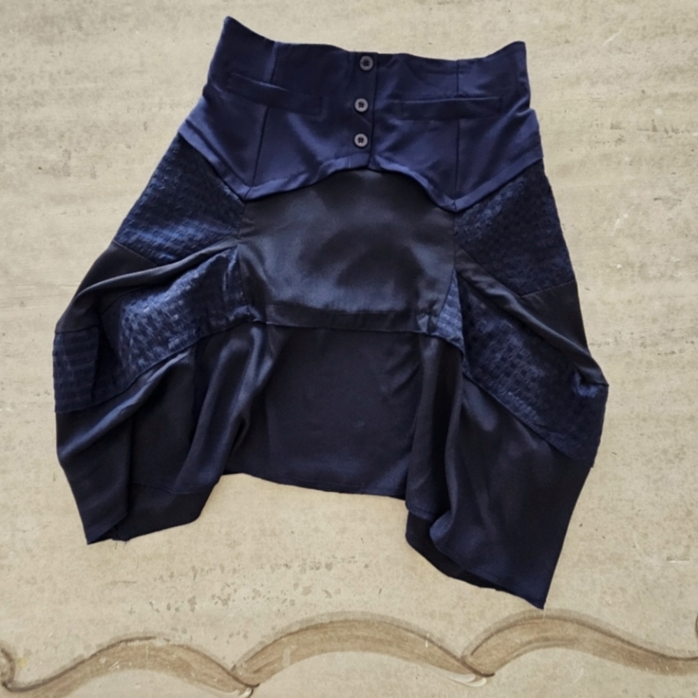 VIRGINIE & MOI Royal Blue Mixed Pattern Deconstructed High Waisted Mini Skirt